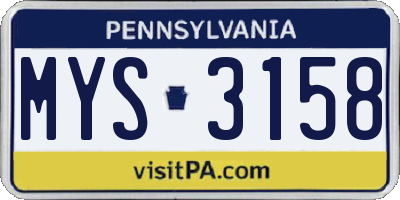 PA license plate MYS3158