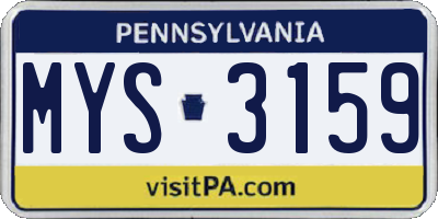 PA license plate MYS3159