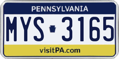 PA license plate MYS3165