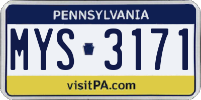 PA license plate MYS3171