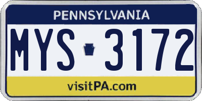 PA license plate MYS3172