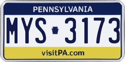 PA license plate MYS3173
