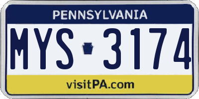 PA license plate MYS3174