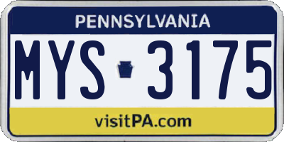 PA license plate MYS3175