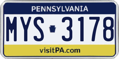 PA license plate MYS3178