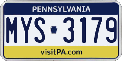 PA license plate MYS3179