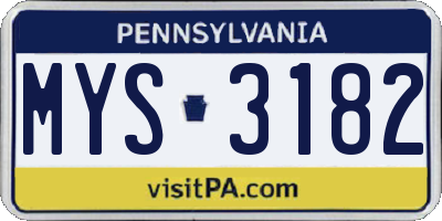PA license plate MYS3182