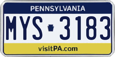 PA license plate MYS3183