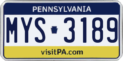 PA license plate MYS3189