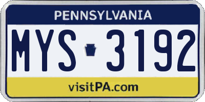 PA license plate MYS3192