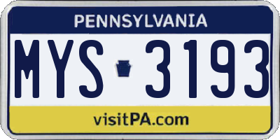 PA license plate MYS3193