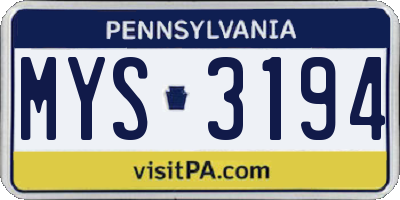 PA license plate MYS3194