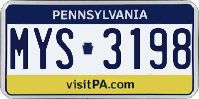 PA license plate MYS3198