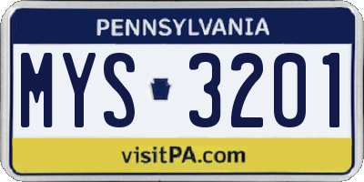 PA license plate MYS3201