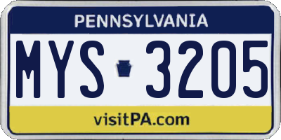 PA license plate MYS3205