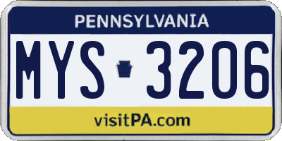 PA license plate MYS3206