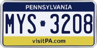 PA license plate MYS3208