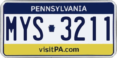PA license plate MYS3211