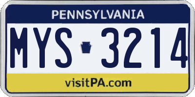PA license plate MYS3214