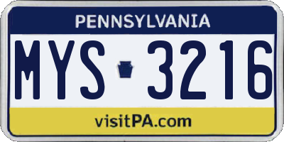 PA license plate MYS3216