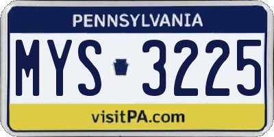PA license plate MYS3225