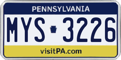 PA license plate MYS3226