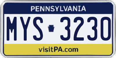 PA license plate MYS3230