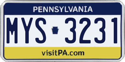 PA license plate MYS3231