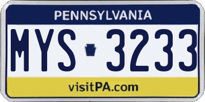 PA license plate MYS3233