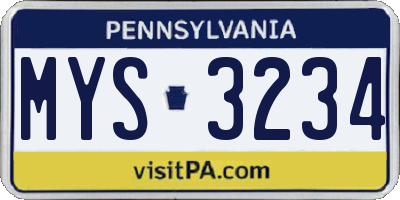 PA license plate MYS3234