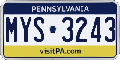 PA license plate MYS3243