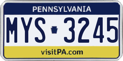 PA license plate MYS3245