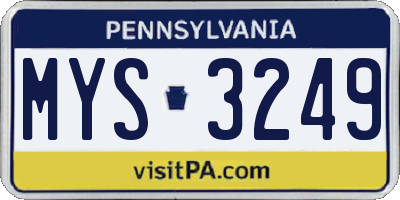 PA license plate MYS3249