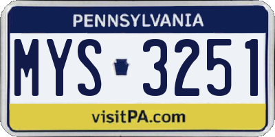 PA license plate MYS3251
