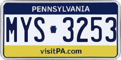 PA license plate MYS3253