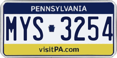 PA license plate MYS3254