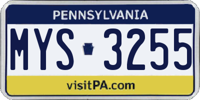 PA license plate MYS3255