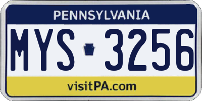 PA license plate MYS3256