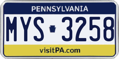 PA license plate MYS3258