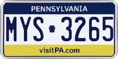 PA license plate MYS3265