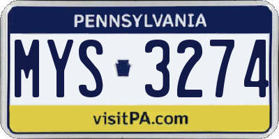PA license plate MYS3274