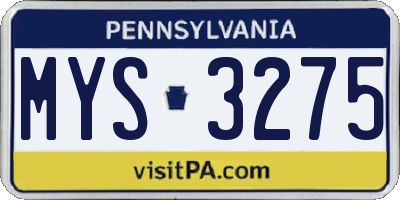 PA license plate MYS3275