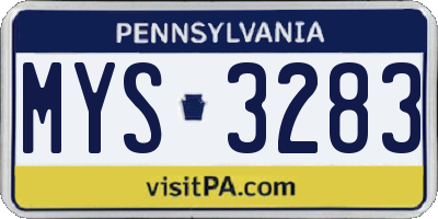 PA license plate MYS3283