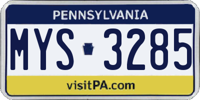 PA license plate MYS3285