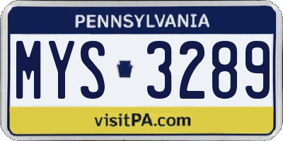PA license plate MYS3289