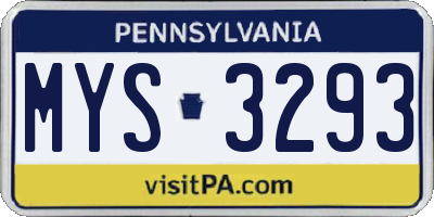 PA license plate MYS3293