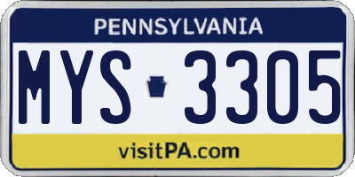 PA license plate MYS3305