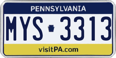 PA license plate MYS3313