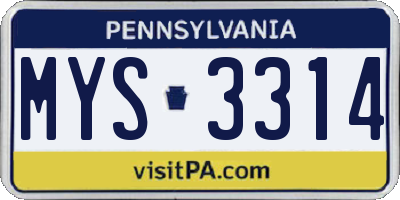 PA license plate MYS3314