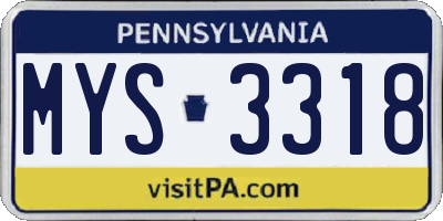 PA license plate MYS3318